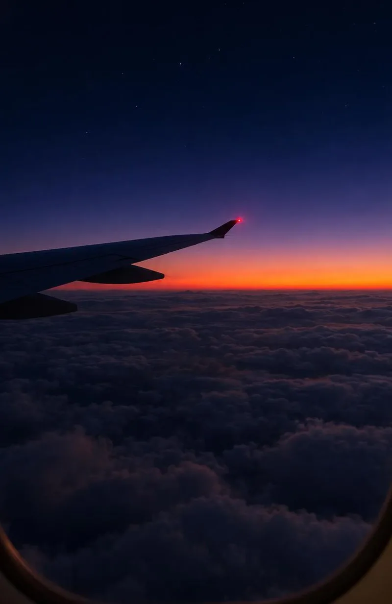 View from a plane window at dawn